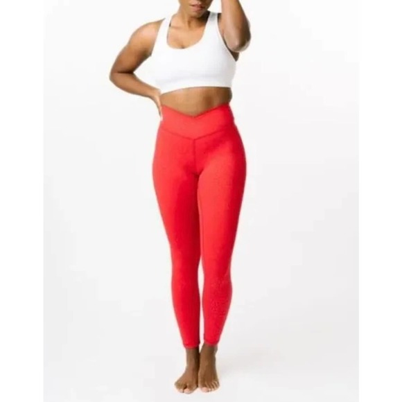 ZYIA Pants - Zyia Red Leopard Crossover Waist Scrunch Butt Leggings Size 14-16